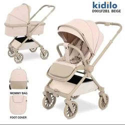 کالسکه مسافرتی دسته دو طرفه رو به مادر شو کرم D901 چرخشی 360 درجه کیدیلو Kidilo