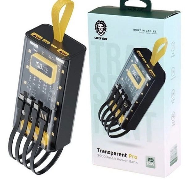 پاور بانک گرین لاین ظرفیت 20000 مدل transparent pro