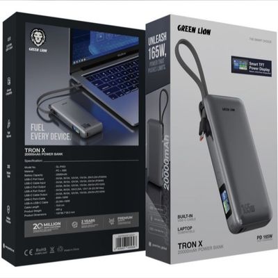 پاوربانک 165 وات گرین لاین Tron X ظرفیت 20000 میلی‌آمپر ساعت مدل GNTRX20P165