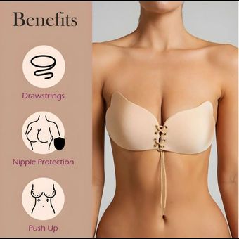 سوتین چسبی مدل پروانه ای بدون بند و دسته مناسب لباس مجلسی (رنگ کرم)