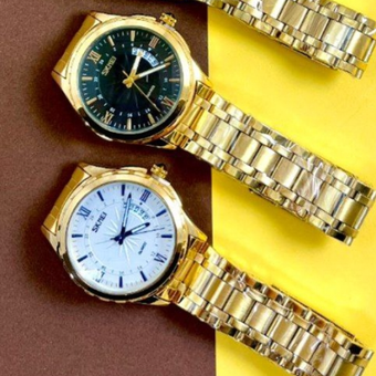 ساعت اسکمی تاریخدار بند استیل طلایی