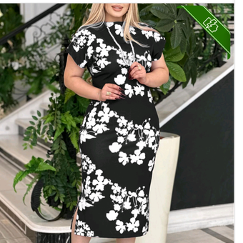 پیراهن یقه گرد آستین کیمونو دامن چاکدار