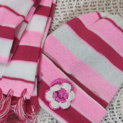 شال وکلاه دخترانه شیک صورتی