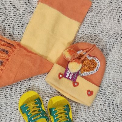 شال وکلاه شیک دخترانه طرح قلب