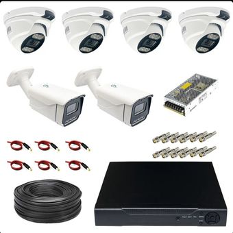 پکیج کامل 6 عددی دوربین مداربسته 5 مگاپیکسل دیددرشب رنگی AHD کد h521