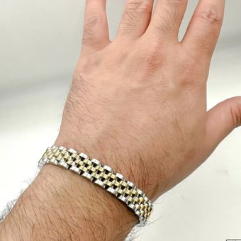 دستبند رولکس دورنگ 10 میل استیل اصلی