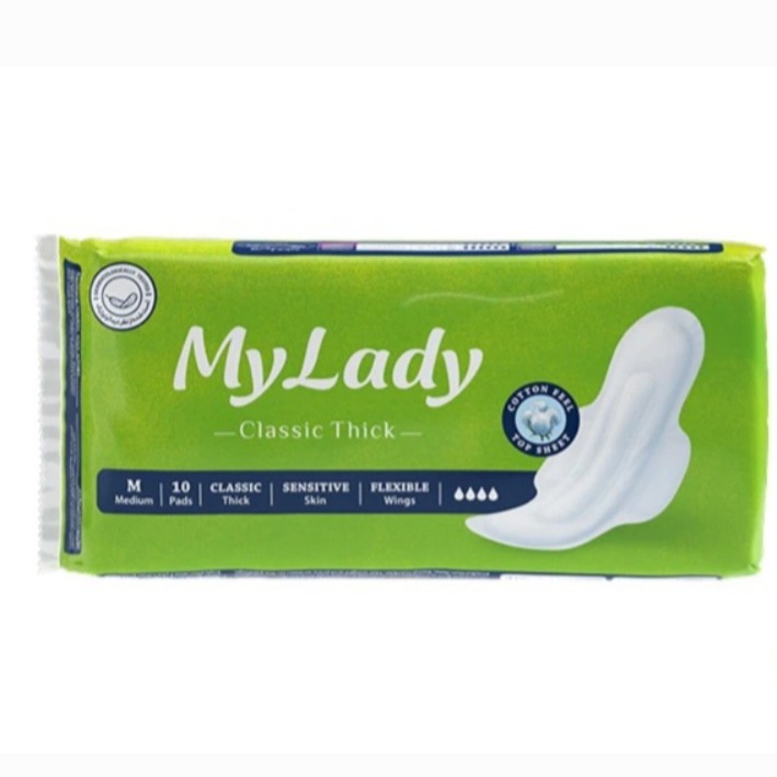 نوار بهداشتی بالدار ضخیم روز و شب مای لیدی مدل Classic Green سایز متوسط بسته 10 عددی