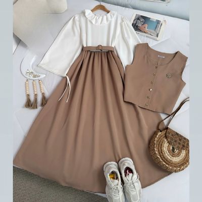 ست پیراهن و جلیقه مجلسی مازراتی نسکافه ای