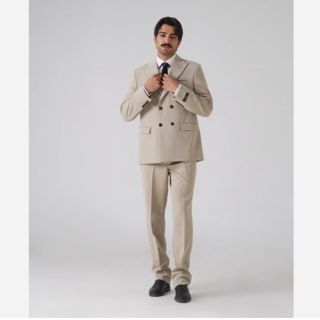 کت و شلوار کرمی مردانه دبل برس