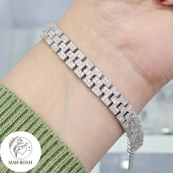 دستبند نقره زنانه جواهری با نگین های برلیان 15.7 گرمی نقره اصل 925