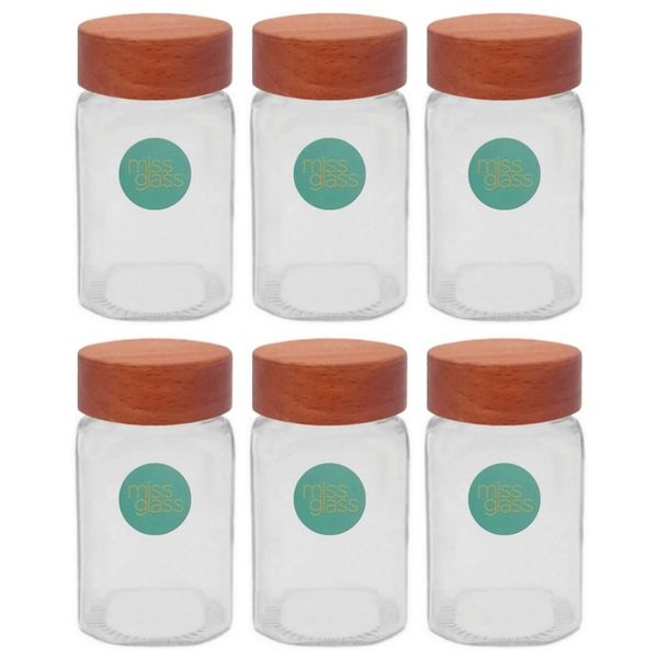 ست جا ادویه ای میس گلس مدل M4 در چوبی بسته 6 عددی