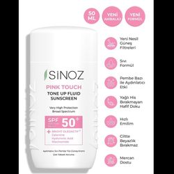 ضد آفتاب مایع روشن کننده لمسی سینوز Spf50+ Pink Touch - فرمول هیبریدی با فیلترهای ضد آفتاب نسل جدید 50 میلی لیتر