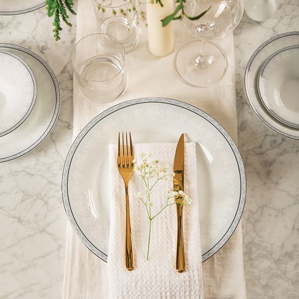 سرویس غذاخوری 35 پارچه چینی زرین ایران سری شهرزاد مدل وایت رز درجه یک