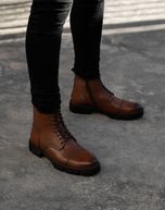 بوت چرم طبیعی زیپ دار قهوه ای sho128