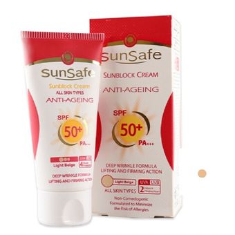کرم ضد آفتاب رنگی طبیعی سان سیف مدل ANTI AGEING مناسب انواع پوست حجم 50 میلی لیتر