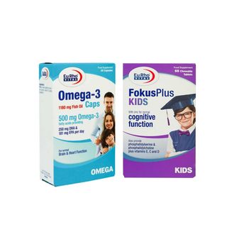 مجموعه قرص فوکوس پلاس کیدز یوروویتال بسته 60 عددی به همراه کپسول ژلاتینی امگا 3 یوروویتال بسته 30 عددی*181