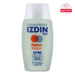 فلوئید ضد آفتاب بی‌رنگ صورت و گردن ایزدین پرو SPF 50 مدل Fusion Water ‌محافظ در برابر اشعه UVA و UVB مناسب برای انواع پوست حجم 5