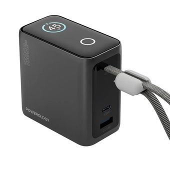 پاور بانک 45 وات پاورولوجی مدل ppbcha60 با ظرفیت 15000 هزار میلی آمپر ساعت به همراه کابل USB-C