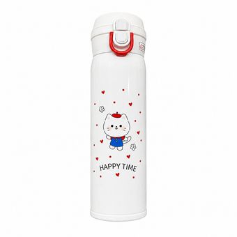 قمقمه کودک مدل گربه Happy Time دوحالته نی‌دار و آسان‌نوش دار soosoo07 گنجایش 0.50 لیتر