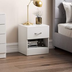 میز پاتختی 35×35×40 یک کشو و یک فضا باز سفید