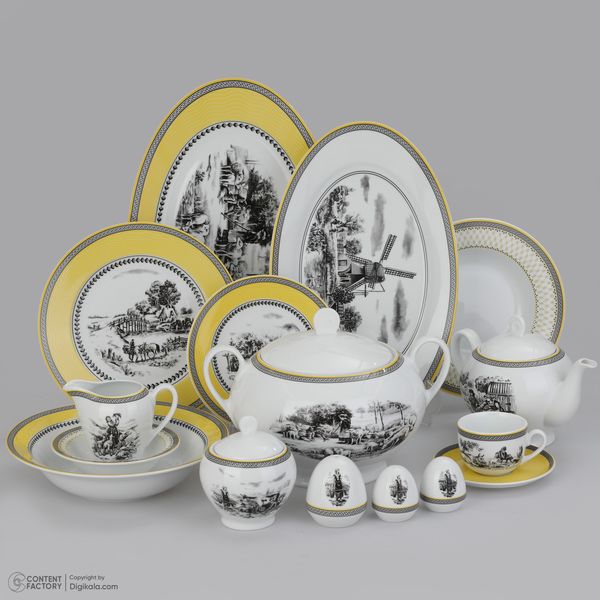 سرویس چینی 102 پارچه غذا خوری چینی زرین ایران سری ایتالیا اف مدل ویلیج درجه یک