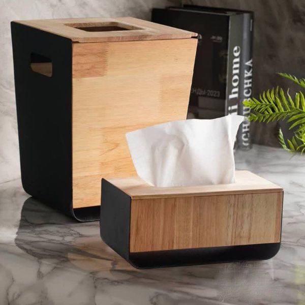 ست سطل و جای دستمال کاغذی چوبی فلزی