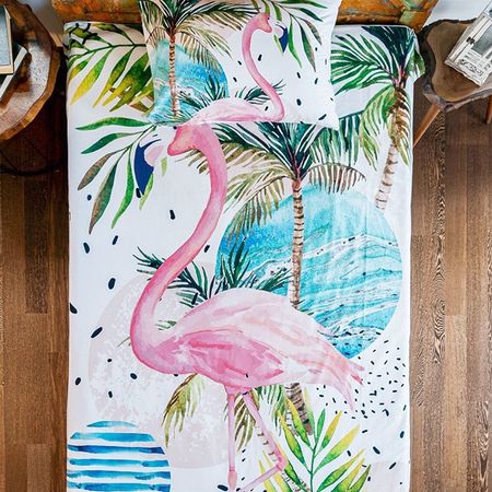 سرویس  کاورلحاف خانه و حمام طرح فلامینگو یک نفره 3 تکه