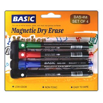 ماژیک وایت برد بیسیک مدل مغناطیسی پاک کن دار بسته 4 عددی