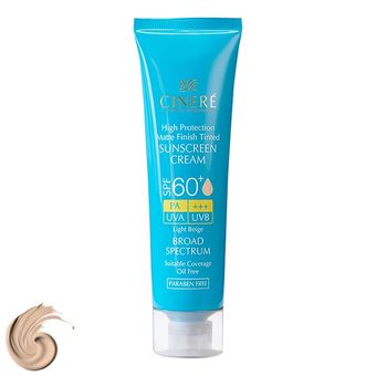 کرم ضدآفتاب رنگی بژ روشن سینره +SPF60 مدل 8411، مناسب پوست‌های چرب، حجم 50 میلی‌لیتر