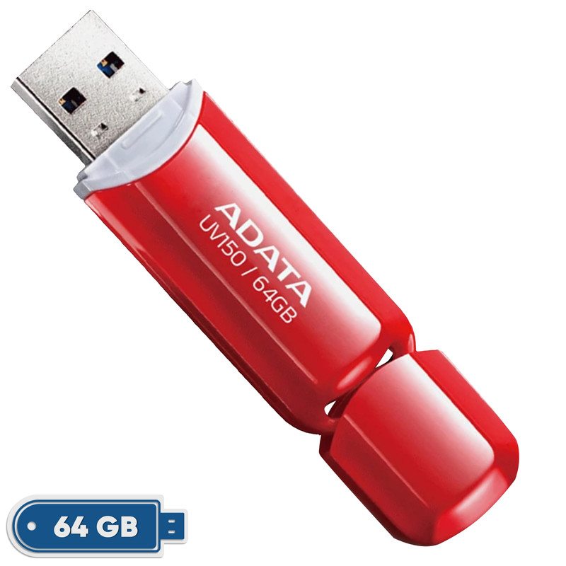 فلش مموری ای دیتا مدل UV150 ظرفیت 64 گیگابایت، رابط USB 3.2 Gen1، سرعت خواندن 90 مگابایت بر ثانیه، طراحی درپوش‌دار، سازگار با گو
