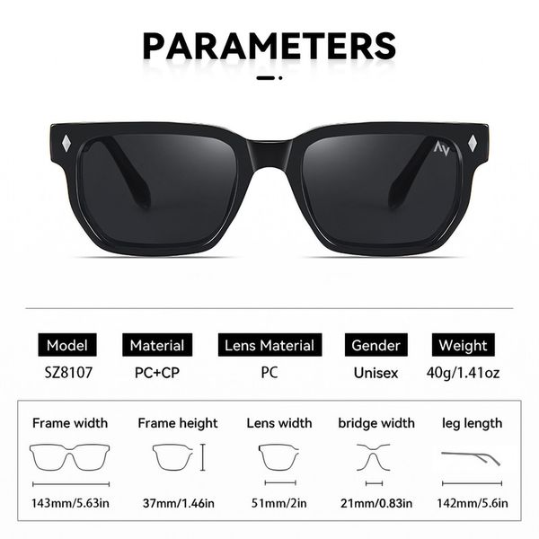 عینک آفتابی ویفرر (Wayfarer) آلبرت وگ مدل SZ8107 Obsidian