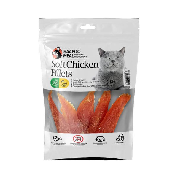 تشویقی گربه هاپومیل مدل فیله نرم مرغ وزن 100 گرم