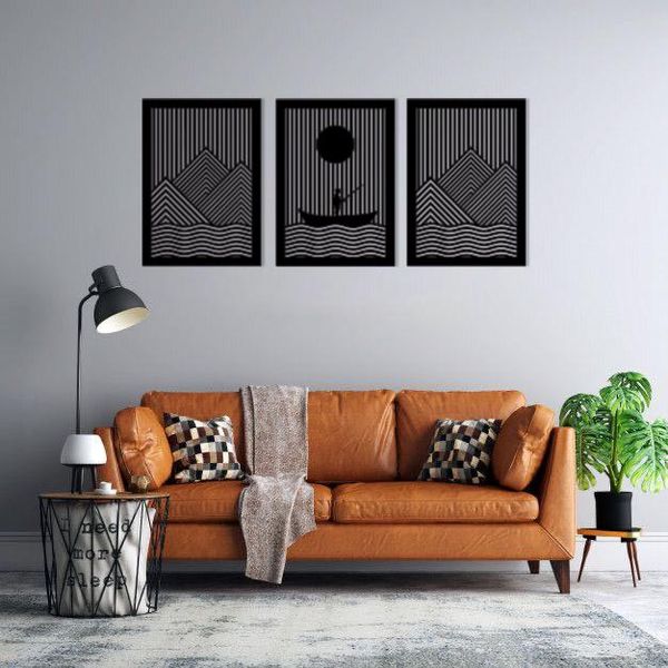 دیوارکوب ماهوت طرح کوه و ماهیگیری مجموعه 3 عددی