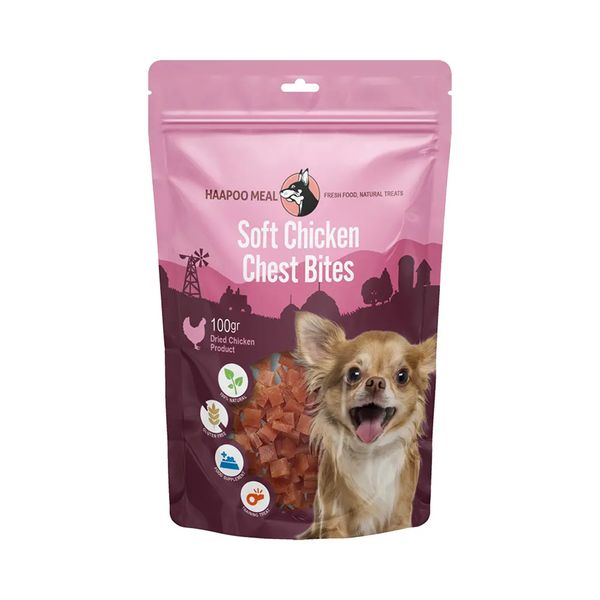 تشویقی سگ هاپومیل مدل نخودی نرم سینه مرغ کد Soft Chicken Chest Bites M وزن 100 گرم