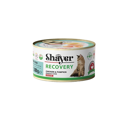 کنسرو ریکاوری گربه با طعم مرغ و کدوحلوایی 200 گرمی شایر /  Shayer recovery cat food with chicken flavor