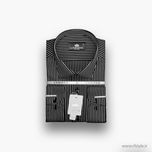 پیراهن مردانه طرح‌دار راه‌راه مردانه مشکی با خط نقره‌ای پارچه آرو