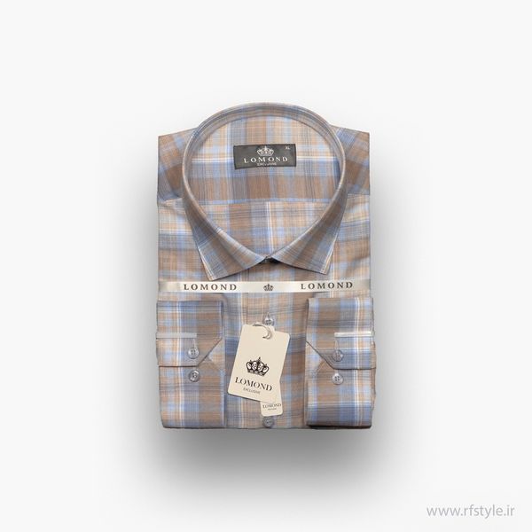 پیراهن مردانه چهارخانه مردانه رنگ کرم پارچه کتان