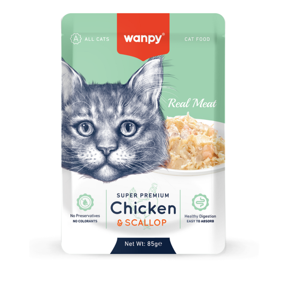 پوچ گربه‌ی ونپی با طعم مرغ و گوش ماهی / Wanpy cat pouch with chicken and scallop