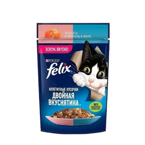 پوچ گربه بالغ فلیکس با طعم ماهی سالمون و قزل آلا در ژله وزن 75 گرم