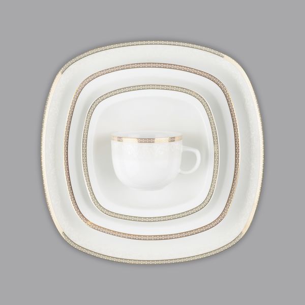 سرویس غذاخوری 98 پارچه 12 نفر چینی زرین ایران مدل ریوا سری کواترو درجه عالی