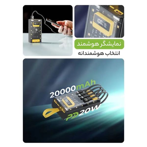 پاوربانک 20 وات گرین لاین مدل Transparent Pro ظرفیت 20000 میلی آمپر ساعت