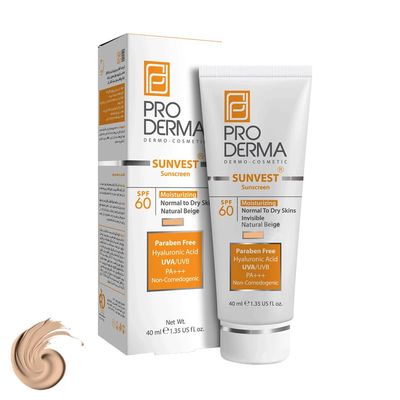 کرم ضد آفتاب رنگی پرودرما SPF60 مدل Sunvest ‌مناسب پوست معمولی و خشک حجم 40 میلی‌لیتر