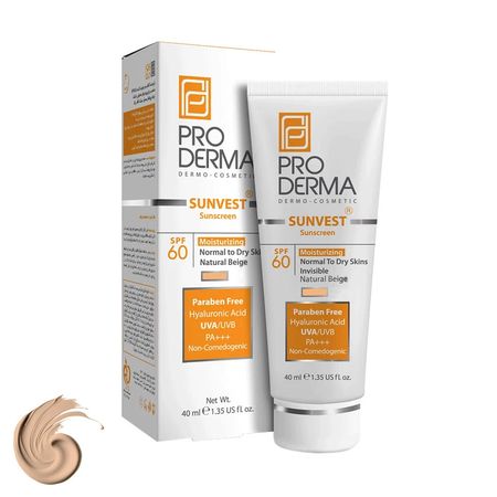 کرم ضد آفتاب رنگی پرودرما SPF60 مدل Sunvest ‌مناسب پوست معمولی و خشک حجم 40 میلی‌لیتر