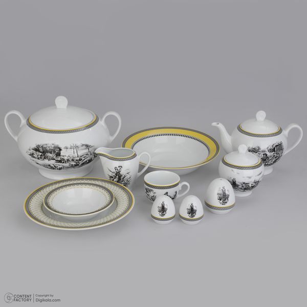 سرویس چینی 102 پارچه غذا خوری چینی زرین ایران سری ایتالیا اف مدل ویلیج درجه یک