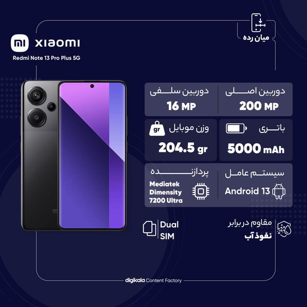 گوشی موبایل شیائومی مدل Redmi Note 13 Pro Plus 5G دو سیم کارت ظرفیت 512 گیگابایت و رم 12 گیگابایت به همراه شارژر