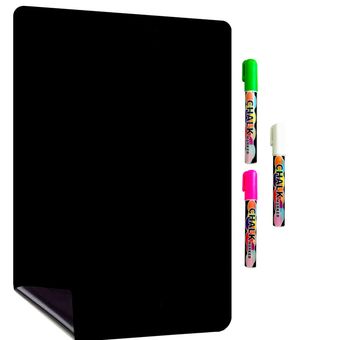 وایت برد مغناطیسی منعطف هوم اندفریج مدل رویخچالی طرح مشکی سایز 28*43 سانتیمتر به همراه 3 عدد ماژیک گچی مخصوص