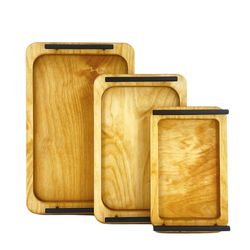 سینی مدل چوبی دسته فلزی کد SN09S مجموعه 3 عددی