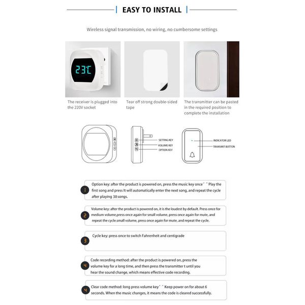 زنگ بی سیم مدل 2T195-BB مجموعه سه عددی