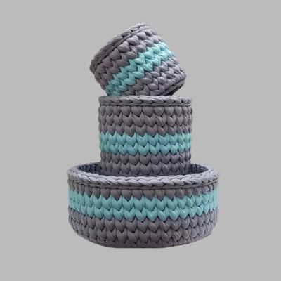 ست سبد قلاب بافی تریکو طرح ساده گندمی کد 1287 مجموعه 3 عددی