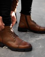 بوت چرم طبیعی زیپ دار قهوه ای sho128